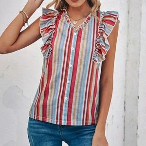 Striped ruffle trim top